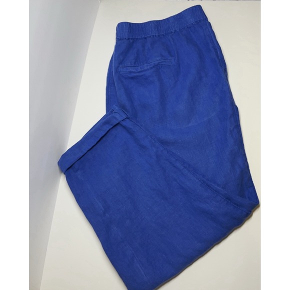 J Jill Women 2X Love Linen Pant Straight Leg Cuff Blue Pull On Stretch Waist - Picture 10 of 11